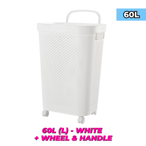 Home2U🏡 45L/60L LAUNDRY BASKET White Grey Japanese Style with Cover Dirty Clothes Basket plastic/pet cage/ basket baju kotor