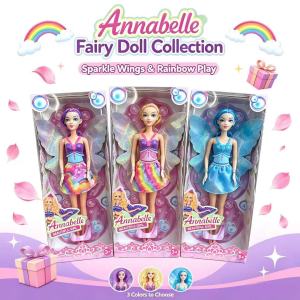 Fairy Doll with Sparkle Glitter Wings Rainbow Dress Fashion Princess Doll Pretend Play Toy Gift for Girls Age 3+