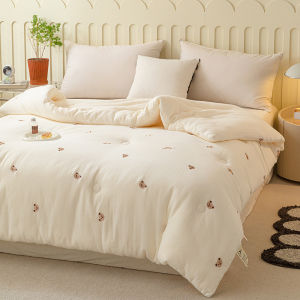【Super low price】Soft Fluffy Autumn Winter Comforter Bear Embroidered Quilted Duvet Skin-friendly Soybean Fiber Filling Thick Warm Winter Quilt