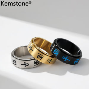 Kemstone Rotatable Stainless Steel Relieve Anxiety Eye of Horus Cross Male Spinner Ring Jewelry Gift for Men