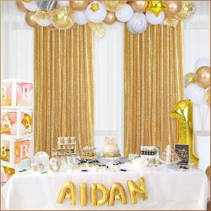 Fabric Background Curtain Curtain Good Reflectivity Gold Sequins Edge Treatment Efficient Installation