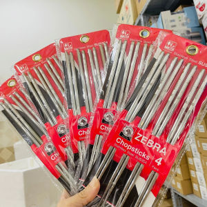 Combo 4 đôi đũa chính hăng Zebra Inox SUS 304 cao cấp hàng nhập khẩu Thái Lan họa tiết trên thân và chống trơn