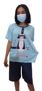 baju tidur wanita cantik set 3/4 BabyDoll bahan kaos tebal standart dewasa kucing