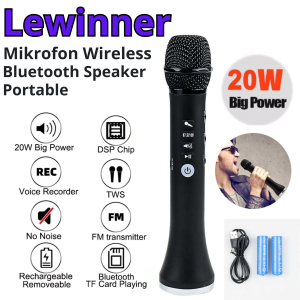 PROMO TERBARU Lewinner Mikrofon Karaoke Wireless Bluetooth Lengkap Dengan Speaker Portable Full Bass - L-698