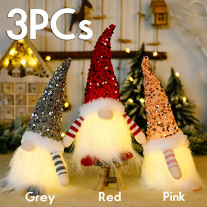 AlliLit 1~3pcs Christmas Gnome Doll Elf 30cm Led Light Xmas Ornaments Decorations for Home 2024 New Year Gift Kids