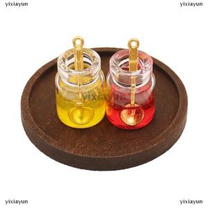 [COD] yixiayun 5Pcs 1 1 Dollhouse Simulation Mini Glass Jar Jam Model Dollhouse Kitchen Decoration Dolls House Micro Scene Photo Props