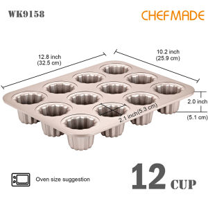 CHEFMADE 12 Cup Non-stick Cannele Mould Pan Golden Angel Bell Cake Mold WK9158