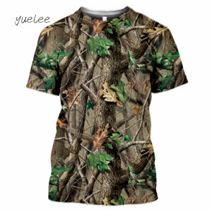 Novelty Mens T-Shirt 3D Woods Hunting Camouflage Print Short-Sleeved T-Shirt Outdoor Sports Tops Summer Mens Casual T-Shirt