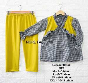 Setelan Baju Anak Perempuan LUNA SET KOTAK Crinkle Mix Katun Oneset viral Fashion Lebaran Terbaru