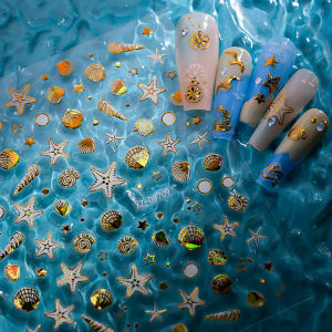 ZEEMIN 3D Laser Shell Starfish Nail Sticker 1sheet Bronzing Summer Ocean Mermaid Coconut Tree Nail Decals Slider Y2k Manicure Stickers*