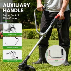 LUMINOU 1Pcs Metal Tube Grass Trimmer Auxiliary Handle Plastic Rubber Grip 40x13.5cm Trimmer Grip Handle Durable Silver Black Brush Cutter Handle for Lawn Care Garden Trimming