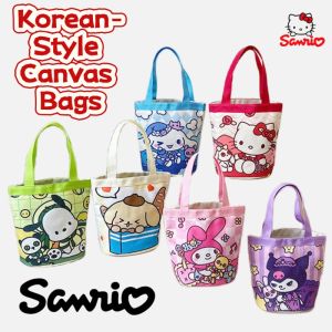 HelloKitty Sweet Bucket Tote Canvas Bag Korean-Style Girlish Mums Lunchbox Work Commute Tote Lightweight Canvas Bag for Outings