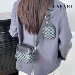 HANAMI Tas Selempang Formal Elegan Kulit TA1158B5 Mewah Wanita Hitam Kantor Akeno Kerja Pria