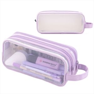 Purple Transparent Pencil Case Large-capacity Simple Stationery Bag Cute Cosmetic Bag Student Study Supplies Office Supplies