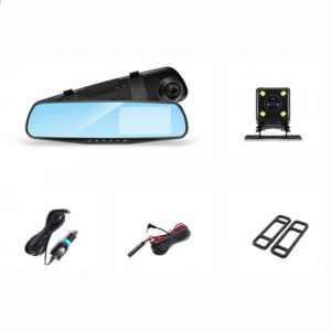 Full HD 1080P Car Video Camera with Dual Lens for Vehicles Front & Rearview Mirror Car DVR Dash Cam with Reverse Parking System Mirror Video Rear Cam with LED