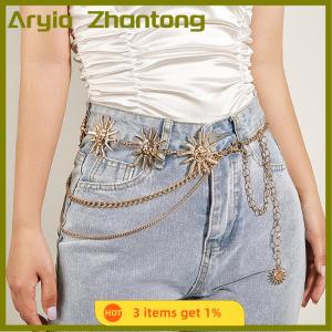 Aryio Multilayer Punk Gothic Moon Sun Waist Chain Metal Belts For Women Dress Jewelry Waist Chain Waist Belts