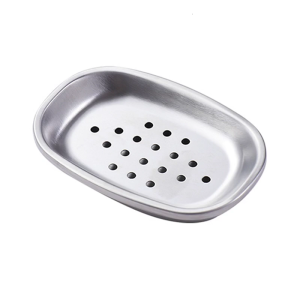 Ergonomic Soap Holder with Drainages Tray Stainless Steel Double Layer Soap Storage Box for Kitchen and Bathroom