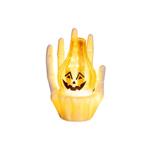 Ánh sáng bí ngô Halloween với tay xương phát sáng cho trang trí giữa bàn tiệc đáng sợ trong nhà và trang trí ngoài trời