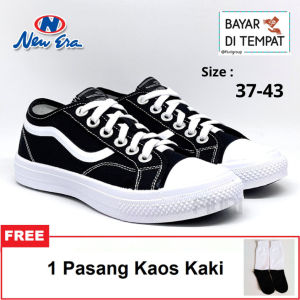 FIURI - NEW ERA - VIRGO 01 37-43 HITAM PUTIH - SEPATU SNEAKERS KANVAS SOL KARET LAKI-LAKI - SEPATU KETS TRENDY PRIA WANITA DEWASA - SEPATU CASUAL KERJA KULIAH SEKOLAH SD SMP SMA BERTALI COWOK CEWEK - MURAH PROMO DISKON BONUS KAOS KAKI