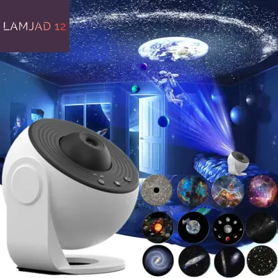 LAMJAD12 LED Star Galaxy Projector Colorful Starry Sky Night Light Ocean Wave LED Lamp for Home Bedroom Decoration with Remote
