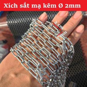 Dây xích sắt mạ kẽm Ø 2mm -Mắt xích (20x7 mm) sáng bóng – bền chắc chống gỉ sét
