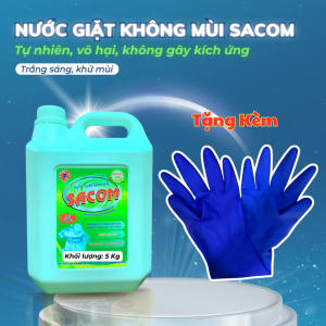 Nước Giặt Không Mùi SACOM - 5Kg Càng Giặt Càng Trắng - Đánh Bay Vết Bẩn Cứng Đầu - An Toàn