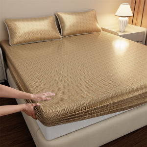 Summer Ice Silk Fitted Sheet Refreshing Cooling Cover Sheet Elastic Mattress Protector Single Bed Queen King 90/120/150/180/2002026