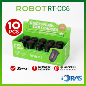 Car Charger Mobil Motor 3A 35 30 Watt Isi 10Pcs 2 Port Output USB Tipe C Power Delivery Fast Charging Quick Charge Robot CC6