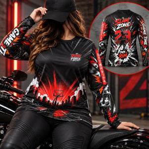 Womens Plus Size Flame Graphic Long Sleeve Quick Dry Motorcycle Riding Jersey Top LA045