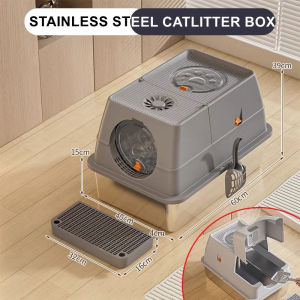 Stainless Steel Corridor Style Cat Litter Box Full Enclosure Extra Large Size Splash Proof Odor Control Cat Sand Tray
