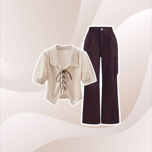 One Set Korean Style 2in1 | Kemeja Tali + Celana Cargo | - KA116