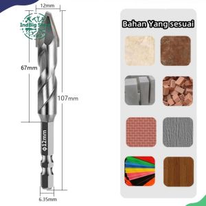 Mata Bor Hex Bahan Alloy Mata Bor Bobok Beton Tembok Besi 6 8 10 12 MM Kaca Keramik Beton
