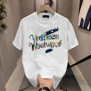 T-Shirt Wanita Lengan Pendek Ukuran Besar  Motif Huruf Warna-Warni Gaya Vintage Amerika  Katun Combed Adem Tren 2025  Desain Eksklusif Slim Fit Anti Gerah  Baju Uniseks Musim Kemarau  Longgar  Modis  Santai  Kerah bulat Slip - on Tops  Pakaian couple