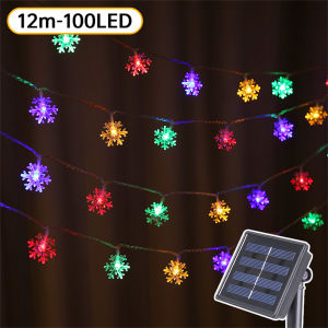 VIVOLILV Solar Xmas Lights Outdoor Waterproof Snowflake Lantern 12m 100LED Warm White With 8 Modes Fairy Lights String Lights For Garden Wedding Party Decorations Christmas Light