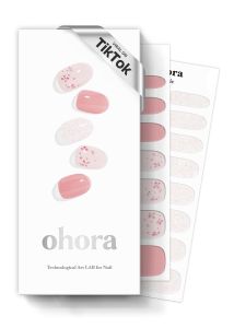 ohora Semi d Gel Nail Strips (N Rose Diamond) - Pink Patterned Works with Any UV/LED Lamps Salon-Quality Long Lasting Easy to Apply & Remove - Includes 2 Prep Pads Nail File & Wooden Stick