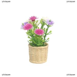 [COD] yixiayun 1:12 Dollhouse Miniature Daisy Mint Tree Flowers Pot Mini Green Plant Potted Plant Simulation Tree Model Home Garden Decor Toys