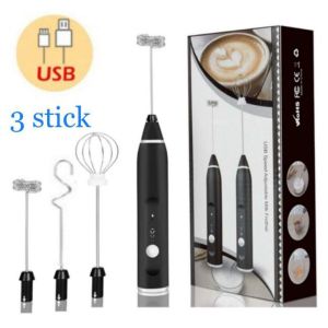 Mixer Kopi-Pengaduk Kopi-Pengaduk Telor Adonan Recharge USB /  Pembuih Susu Pengocok Telur Handheld Blender Milk Frother Mixer Mini Electric - hitam set