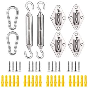 Ready Stock Shade Sail Hardware Kit 304 Stainless Steel Hook U-shape Thicken Pad Snap Hook Screw M5 Adjustable Turnbuckles Aksesori Perkakasan Layar Teduh Matahari