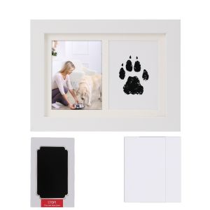 [PawTech Lab]Pet Paw Print Photo Frame Kit    Smart Inkless Keepsake    Wooden Picture Frame with a Cat Design.
