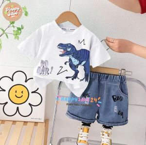 Setelan anak baju anak celana jeans denim usia 1-5 tahun motif dino bad by.Happysale24