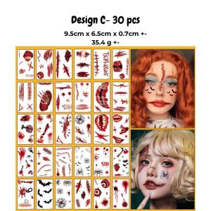CTD 30pcs Halloween Waterproof Temporary Tattoo Terror Wound Realistic Blood Injury Scar Fake Tattoo Sticker Bloody Makeup