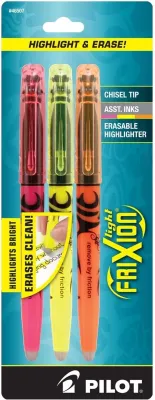 PILOT FriXion Light Erasable Highlighters Chisel Tip Assorted Color Inks 3-Pack