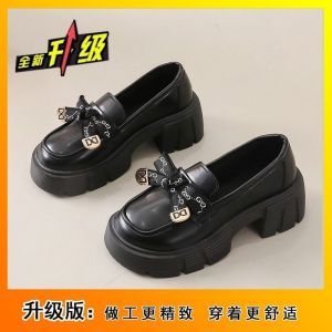[Free Shipping] Black Soft-Soled Thick-Soled Loafers For Women 2026 Autumn/Winter New Collection Perfect With Skirts Casual Shoes Small Leather Shoes
