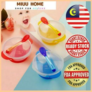 Baby Bowl Set With Suction Cup Lid And Temperature Heat Sensing Feeding Spoon Baby Feeding Bowl Bekas Makanan Baby Mangkuk Makanan Baby 婴儿碗