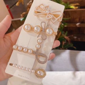 4 Cái/bộ Kẹp Tóc Pha Lê Ngọc Trai Thời Trang Ghim Cài Tóc Mái Nữ Ghim Cài Tóc Hình Nơ Side Clips Thời Trang Mùa Hè Tóc Phụ Kiện