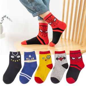 Set 5 đôi vớ cotton hình siêu nhân cá tính chất mềm mại ấm áp cho bé từ 1 - 12 tuổi