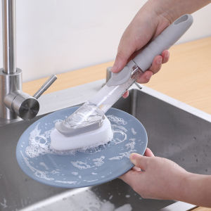 2 In 1 Kitchen Long Handle Sponge Cleaning Brush Automatic Add Cleaning Liquid Dishwashing Brush Household Cleaning Tool