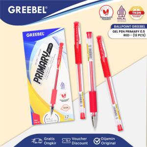 GREEBEL Pulpen Gel / GP-510 PRIMARY 0.5 RED 12 PCS / Pulpen Gel Pena Bolpen Bolpoin Gel