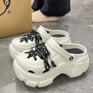 [Free Shipping] Womens high-heeled perforated sandals for summer ultra-thick sole height-increasing non-slip beach sandals closed-toe sandals new model