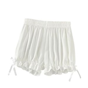 REEBO Summer Soft Smooth Bowknot Ultra Thin Pure Color Lolita Cute Safety Short Pants Korean Style Safety Shorts Ribbon Underpants Women Pumpkin Shorts